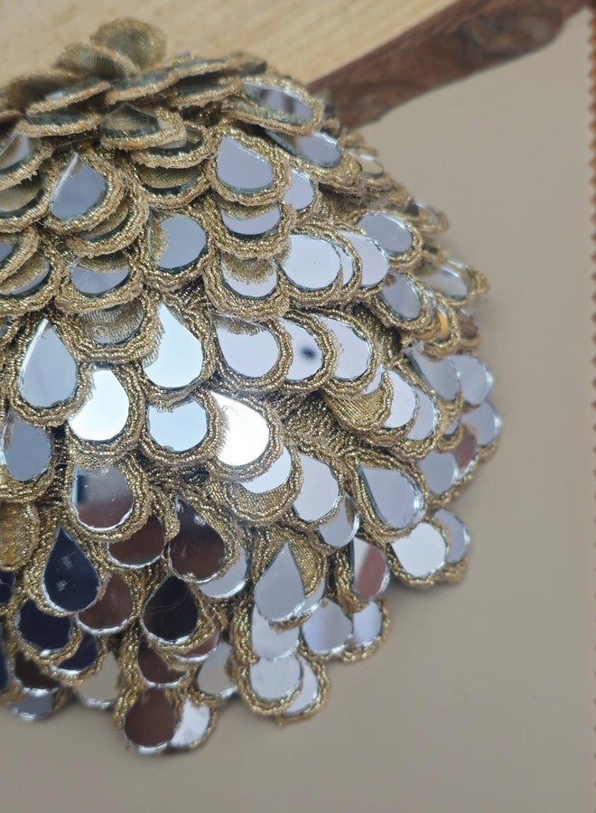Twinsho Handcrafted Mirror Work Bun Cover, Silver and Gold, Teardrop Mirror Embellished, Traditional Indian Hair Accessory - Image 4