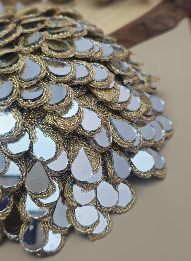 Twinsho Handcrafted Mirror Work Bun Cover, Silver and Gold, Teardrop Mirror Embellished, Traditional Indian Hair Accessory - Image 2