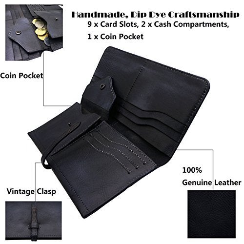 LETEULO Wallets for Women Genuine Leather Card Organizer Dip Dye Coin Purse Lady Ultrathin Wallets (Black) - Image 3