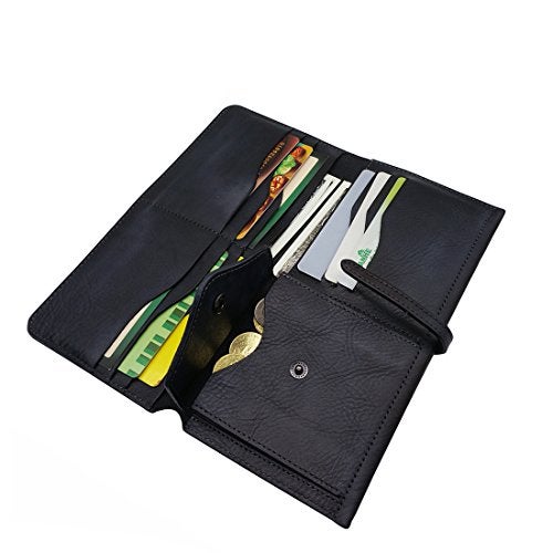 LETEULO Wallets for Women Genuine Leather Card Organizer Dip Dye Coin Purse Lady Ultrathin Wallets (Black) - Image 2