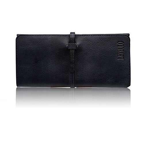 LETEULO Wallets for Women Genuine Leather Card Organizer Dip Dye Coin Purse Lady Ultrathin Wallets (Black) - Image 1