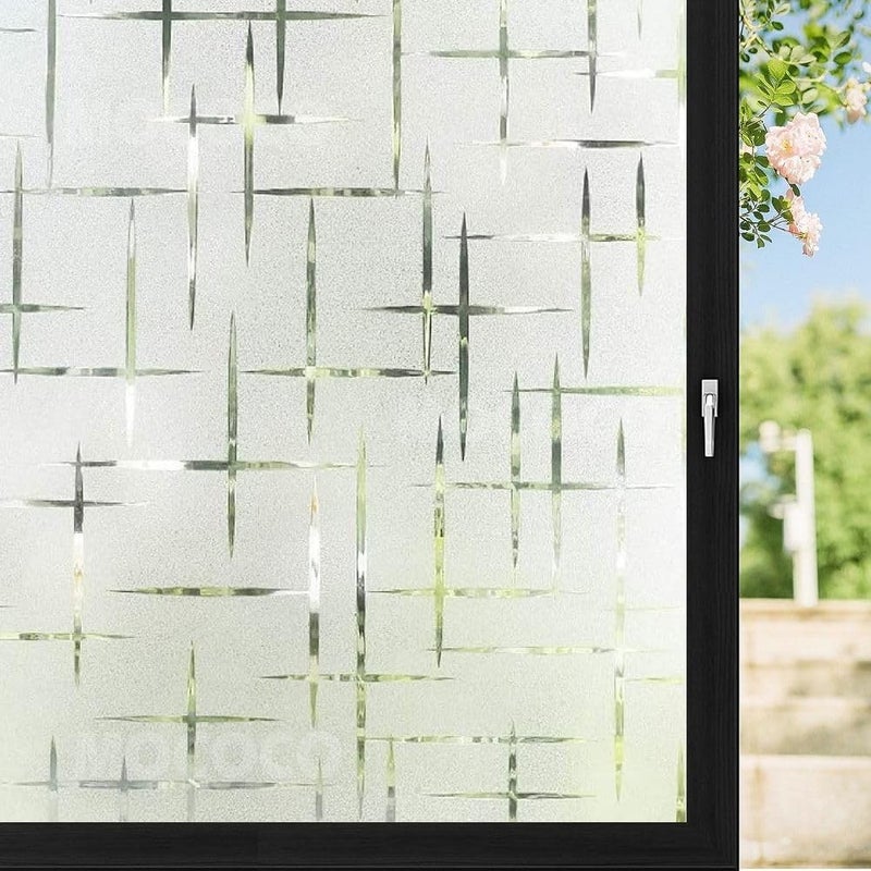 MOCOCO Premium Privacy Window Film Vinyl Frosted Self Adhesive Glass Film Decorative Window Stickers for Home Office Bathroom Kitchen Living Room - Cl;assic Design (18x360 Inch) - Image 1