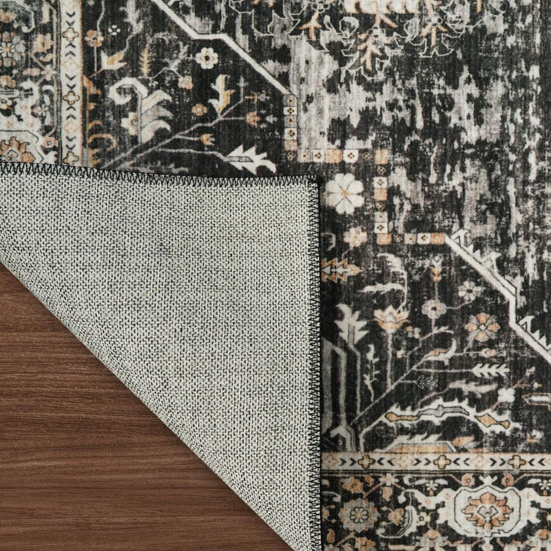 RUUGME Washable 5x7 Area Rugs - Large Rugs for Living Room Stain Resistant Carpet Vintage Rugs for Bedroom with Non Slip Backing Home Decor Floor Decoration Mat (5x7 Black) - Image 5