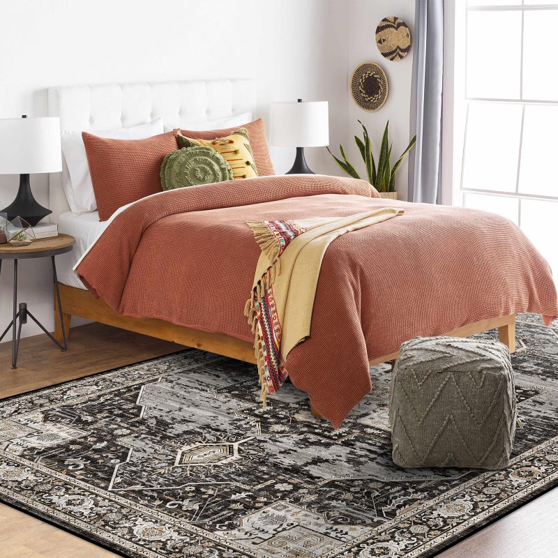 RUUGME Washable 5x7 Area Rugs - Large Rugs for Living Room Stain Resistant Carpet Vintage Rugs for Bedroom with Non Slip Backing Home Decor Floor Decoration Mat (5x7 Black) - Image 4