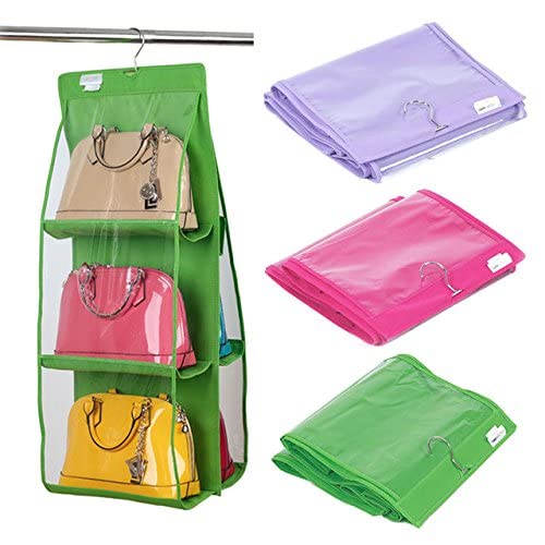 APURKHANGING STORAGE BAGOrganizer Closet Organizer Wardrobe Rack Hangers Holder for Fashion Handbag Pouch DustProof Space Saver pack of 1 Multicolor - Image 1