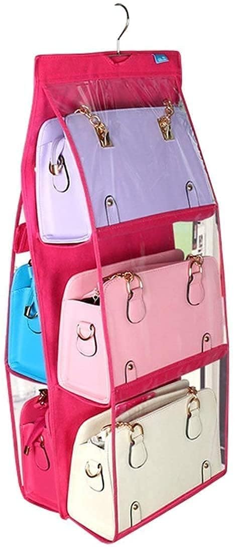 APURKHANGING STORAGE BAGOrganizer Closet Organizer Wardrobe Rack Hangers Holder for Fashion Handbag Pouch DustProof Space Saver pack of 1 Multicolor - Image 4