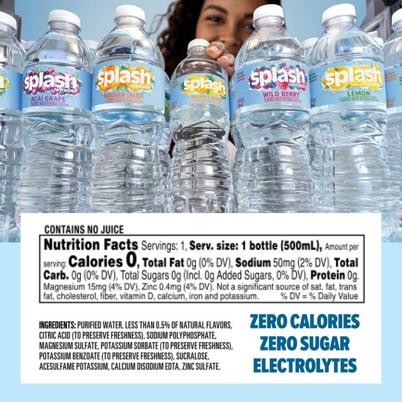 SPLASH REFRESHER Flavored Water Bottles, Mandarin Orange Flavor - 6-Pack, 16.9 Fl Oz - Refreshing Flavored Bottled Water with Electrolytes - Zero Sugar & Zero Calories - Image 5