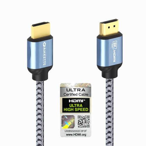 Amkette Ultra High Speed HDMI 2.1 Cable (3m/9.8ft) | 8K@60Hz, 4K@120Hz | 48Gbps | Certified with QR Code | eARC, HDR10+, VRR Support | Gold-Plated Connectors | Braided HDMI Cable for TV, PS5, Xbox - Image 1