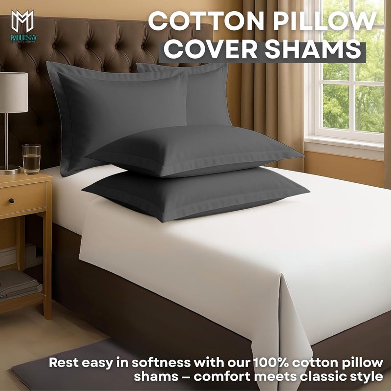 MUSA MUSA® Cotton Pillow Cover Shams - Washable Pillowcases for Sofa Cushions, Bedrooms & Dorm Decor | Hotel Quality Pillow Covers with Envelope Closure & 5cm Side Frame (4, Grey, 50 x 90cm) - Image 3