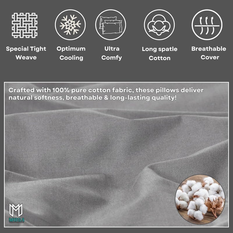 MUSA MUSA® Cotton Pillow Cover Shams - Washable Pillowcases for Sofa Cushions, Bedrooms & Dorm Decor | Hotel Quality Pillow Covers with Envelope Closure & 5cm Side Frame (4, Grey, 50 x 90cm) - Image 5