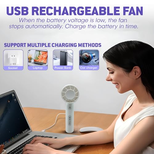 Wagzo-Portable Mini USb Fan Rechargeable Hand Fan with Mobile Holder 3 Adjustable Speeds,1500mAh Battery, Lightweight Design, Low Noise, and Easy Portability for Indoor and Outdoor Use (Multicolor) - Image 3