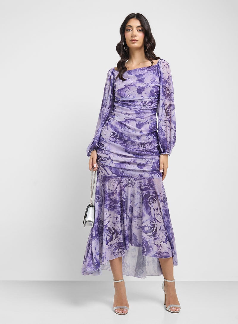 ELLA Floral Ruched Midi Dress  - Image 4
