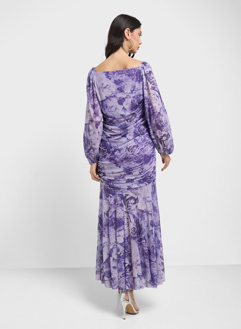 ELLA Floral Ruched Midi Dress  - Image 2
