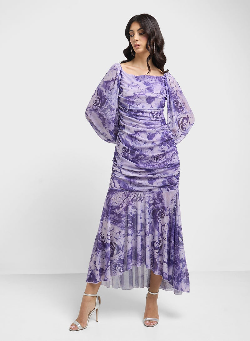 ELLA Floral Ruched Midi Dress  - Image 1