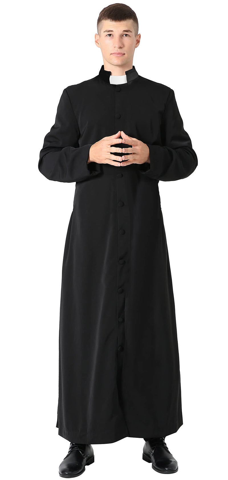 IvyRobes Unisex Adults Roman Pulpit(Clergy) Cassock with Tab Insert Collar Black 48(5'3"-5'5") - Image 1
