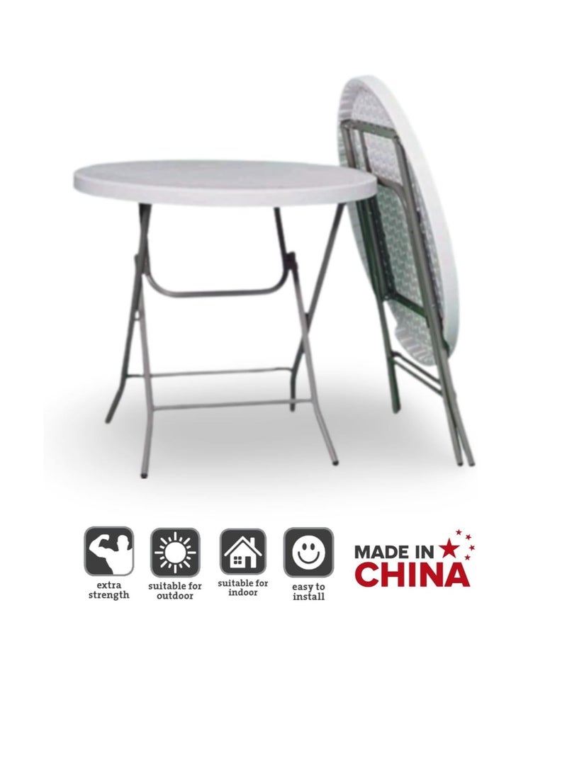 Folding Table and Chair Set, 3 Pieces, Round Table 80 cm, 2 Blue Chairs - Image 2
