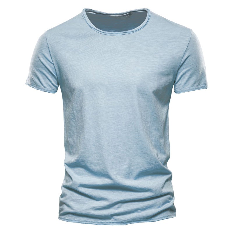 Cross-Border Summer New Solid Color Short-Sleeve Men''s Slim-Fit Slub Cotton Size Korean Fashion Casual Men''s T-Shirt - Image 1