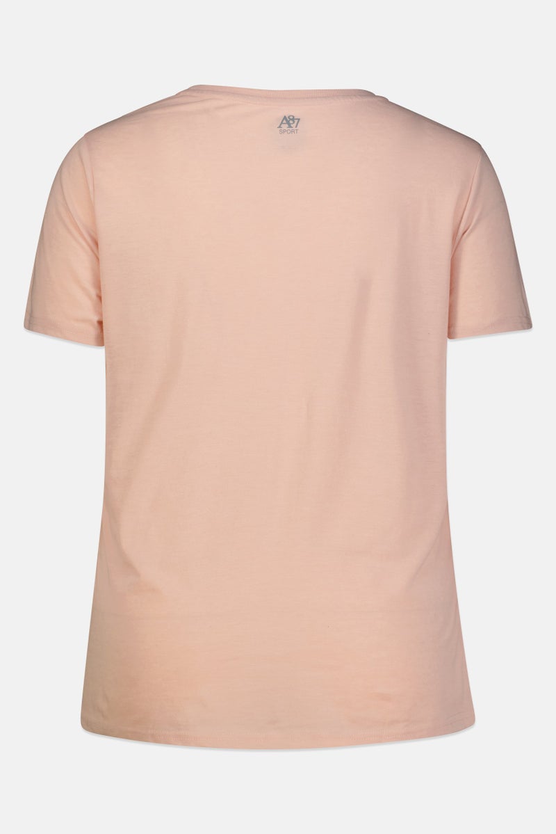 Aeropostale تي شيرت خارجي قصير الأكمام للنساء بمقاسات كبيرة، خوخي - Image 3