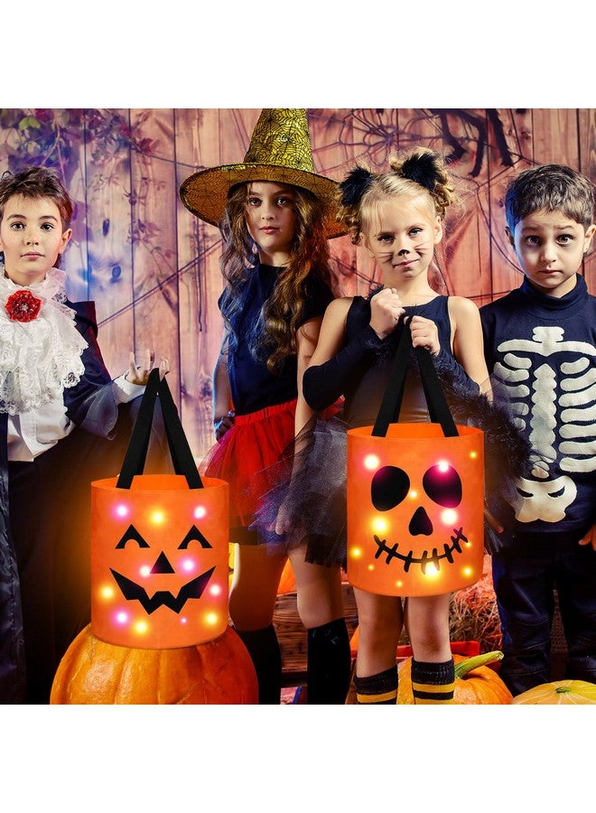 Yaomiao 4 Pcs Halloween Candy Bags Light Kids Goodie Bags Multipurpose LED Reusable Treating Bucket for Kids Halloween Party Supplies(Orange) - Image 3