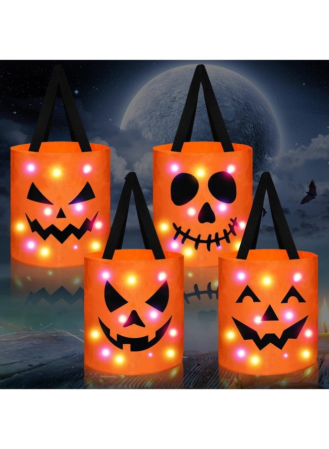 Yaomiao 4 Pcs Halloween Candy Bags Light Kids Goodie Bags Multipurpose LED Reusable Treating Bucket for Kids Halloween Party Supplies(Orange) - Image 1