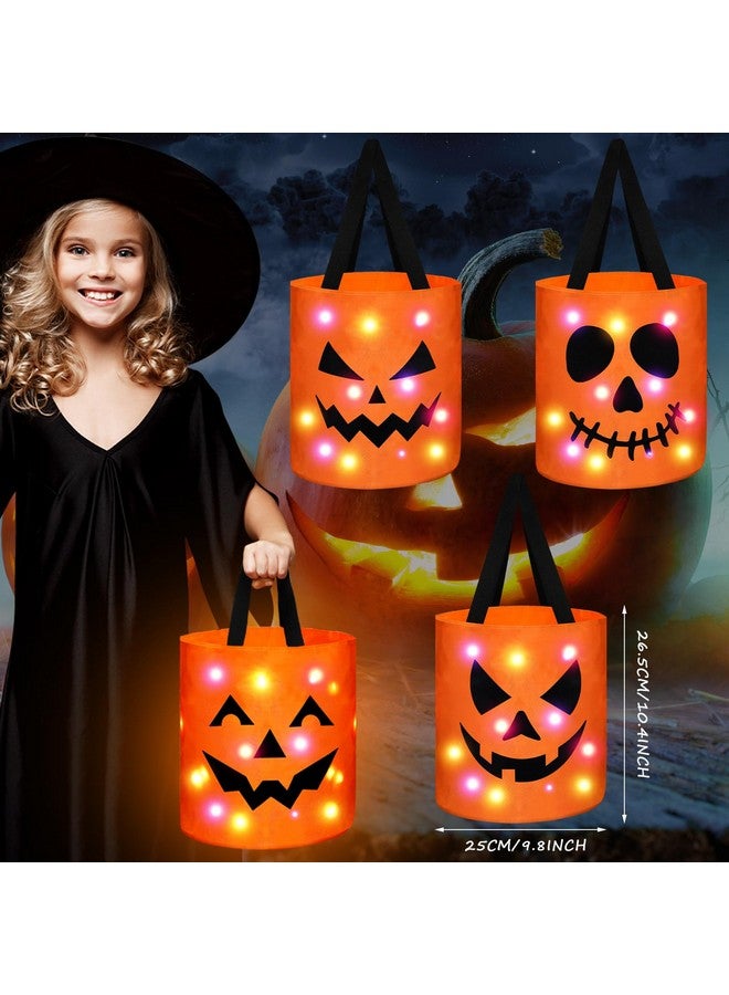 Yaomiao 4 Pcs Halloween Candy Bags Light Kids Goodie Bags Multipurpose LED Reusable Treating Bucket for Kids Halloween Party Supplies(Orange) - Image 2