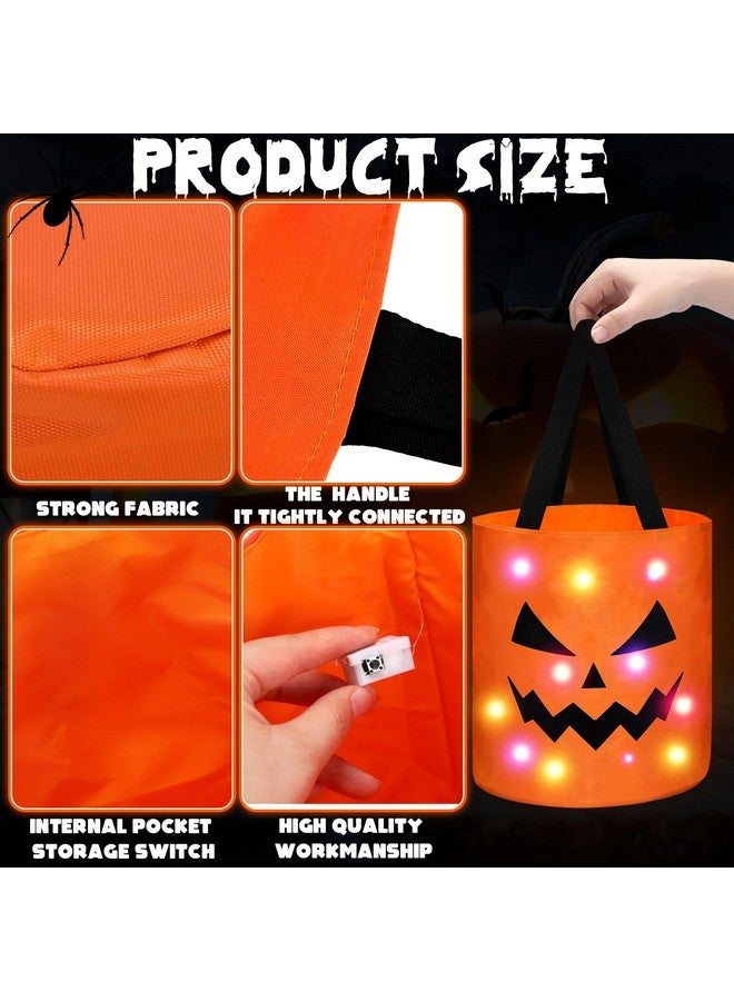 Yaomiao 4 Pcs Halloween Candy Bags Light Kids Goodie Bags Multipurpose LED Reusable Treating Bucket for Kids Halloween Party Supplies(Orange) - Image 5