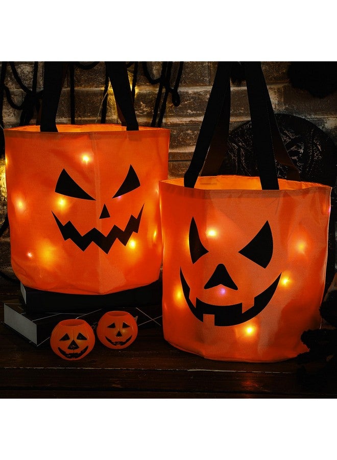 Yaomiao 4 Pcs Halloween Candy Bags Light Kids Goodie Bags Multipurpose LED Reusable Treating Bucket for Kids Halloween Party Supplies(Orange) - Image 4