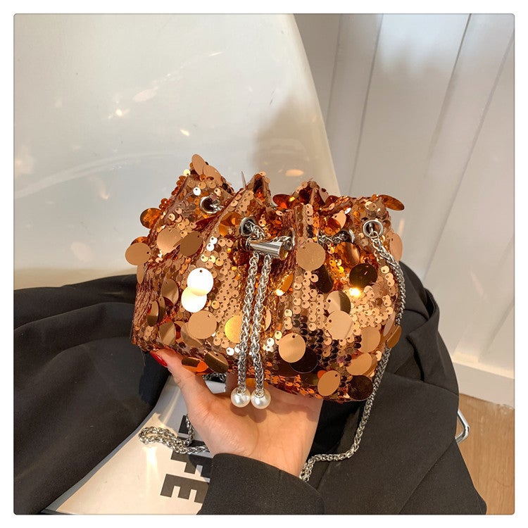 Bags For Women Style Satchel Sequin Evening Bag, Trendy And Fashionable Retro Texture Single Shoulder Crossbody Bucket Bag