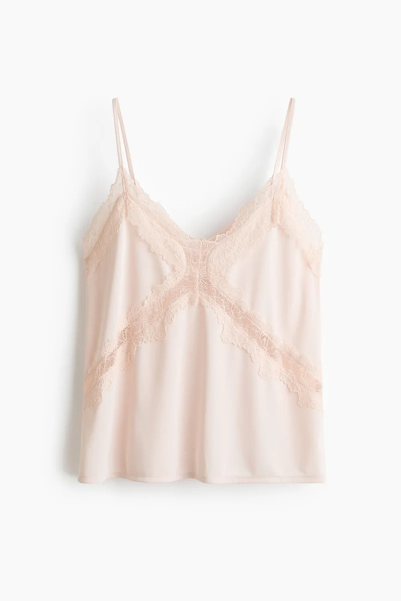 H&M Lace-trimmed Ponte-di-Roma strappy top