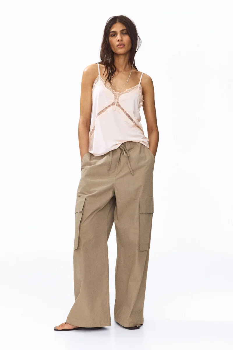 H&M Lace-trimmed Ponte-di-Roma strappy top