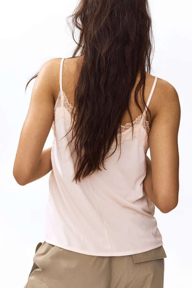 H&M Lace-trimmed Ponte-di-Roma strappy top