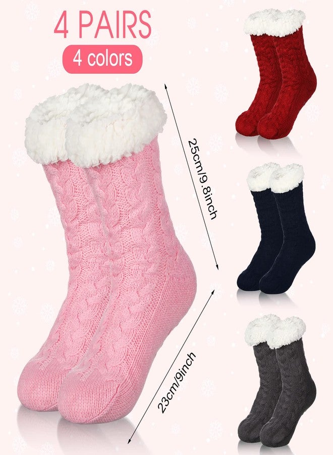 Zhanmai 4 Pairs Winter Slipper Socks for Women - Non Slip Fuzzy Fleece Socks with Grippers, Soft, Warm, Thick, Fluffy, Cozy, Comfy - Image 2