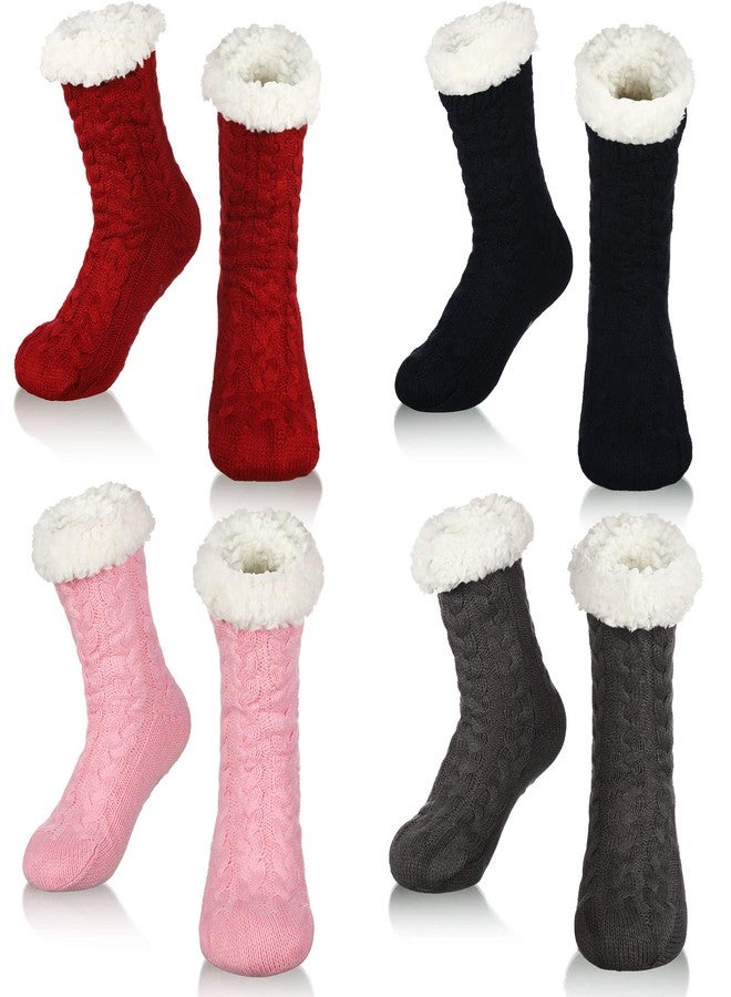 Zhanmai 4 Pairs Winter Slipper Socks for Women - Non Slip Fuzzy Fleece Socks with Grippers, Soft, Warm, Thick, Fluffy, Cozy, Comfy - Image 1