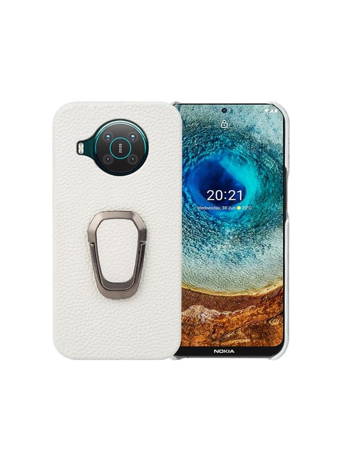 S-TOP Case For Nokia X10 Ring Holder Litchi Texture Genuine Leather Phone Case - Image 1
