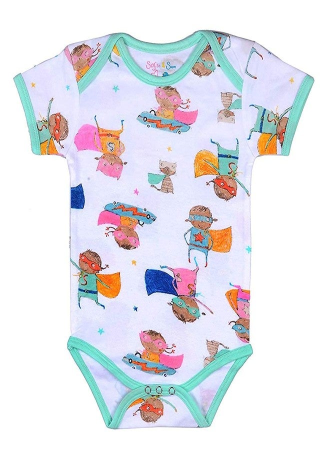 Sofie & Sam Premium Cotton 1 Pc Baby Romper Half Sleeves (3-6) Months - Superkid/Multi - Image 1