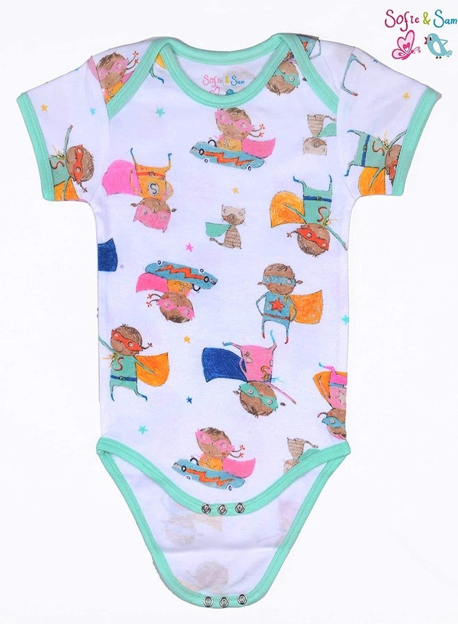 Sofie & Sam Premium Cotton 1 Pc Baby Romper Half Sleeves (3-6) Months - Superkid/Multi - Image 2