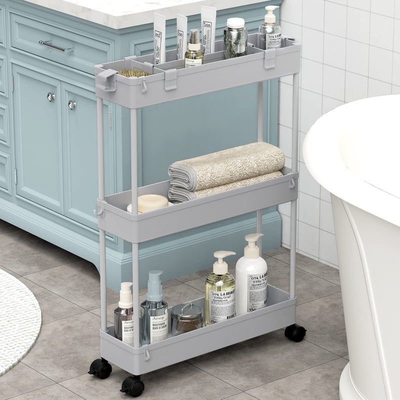 SPACELEAD Slim Storage Cart 3 TierBathroom Organizer Rolling UtilityMobile Shelving Unit Slide Out for Office Kitchen Laundry Room  Narrow PlacesGray