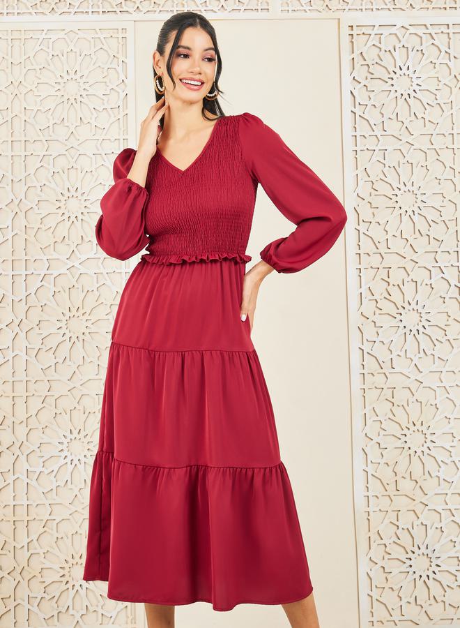 ستايلي فستان ميدي بياقة مكشكشة - Image 2