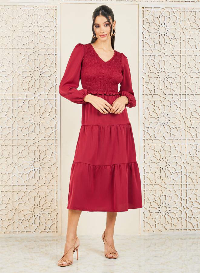 ستايلي فستان ميدي بياقة مكشكشة - Image 1