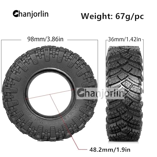 Chanjorlin 19 RC Tires OD 98mm 110 Rubber All Terrain Mud Crawler Tyres with Foam for 110 Rock Crawler Car Axial SCX10 SCX10 III AXI03007 D90 TF2 MST Tamiya RR10 Beadlock Wheels Hubs 4PCS - Image 5