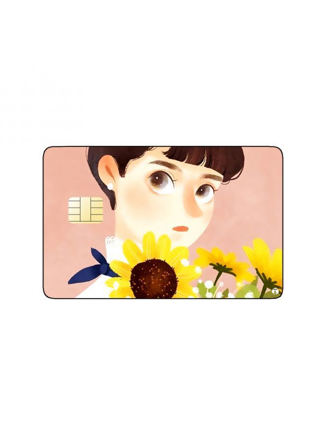 RKN PRINTED BANK CARD STICKER Cute Girl Drawing With Short Hair And Flowers - Image 2