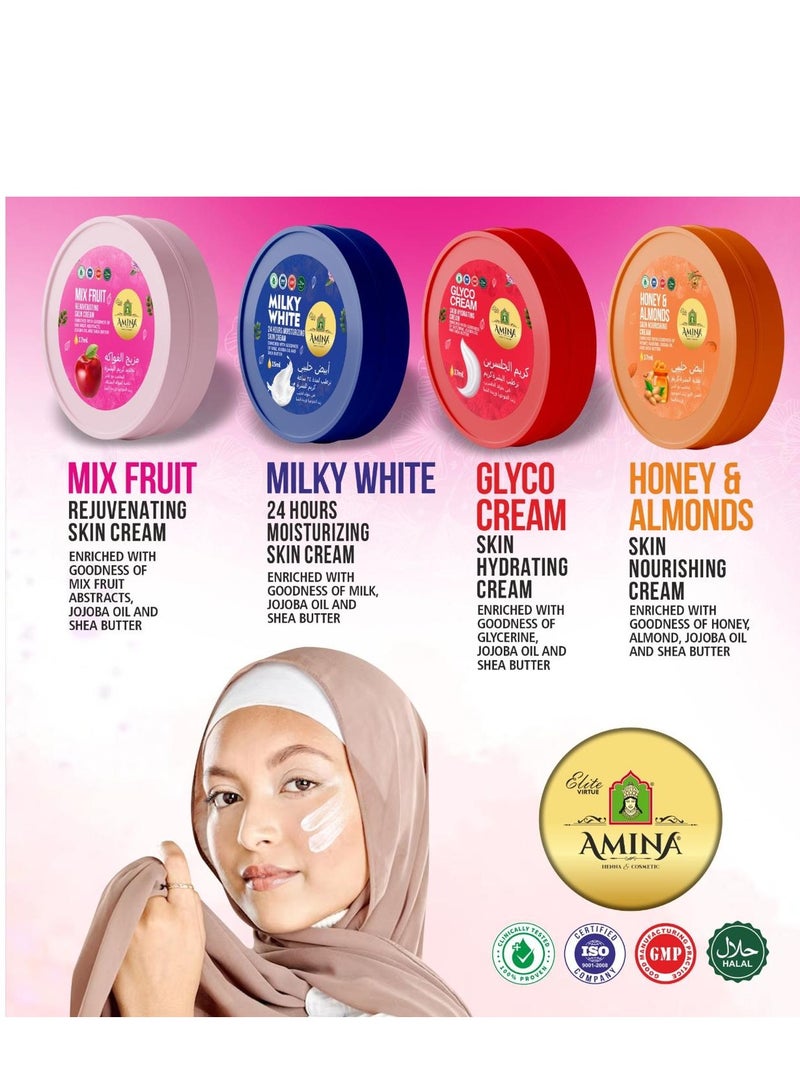 Amina Combo Of Milky, Glyco, Honey & Almond, Mix Fruit Moisturizing Cream with a lightweight, nourishing formula, Beauty cream, Skin Whiting for soft smooth skin, 17 ml (Pack of 24) - Image 2