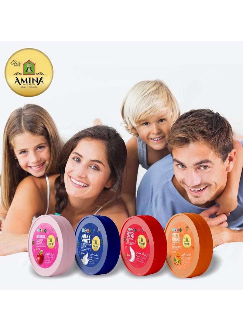 Amina Combo Of Milky, Glyco, Honey & Almond, Mix Fruit Moisturizing Cream with a lightweight, nourishing formula, Beauty cream, Skin Whiting for soft smooth skin, 17 ml (Pack of 24) - Image 5