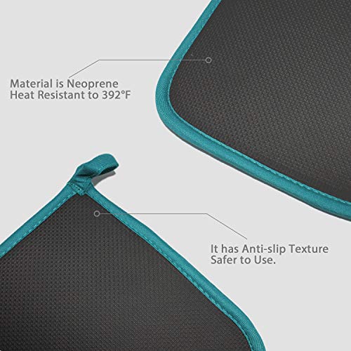 YEKOO 2Pcs Cotton and Neoprene Oven Pads Pot Holders with Pocket 8"x8.5" Dual-Function Hot Pad Set for Finger Hand Wrist Protection Heat Resistant to 428°F Teal,Green - Image 3