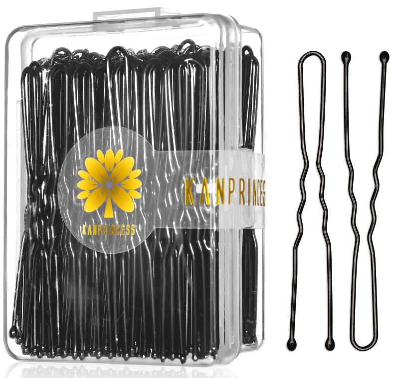 KANPRINCESS 100PCS 24Inch U Shaped Hair PinsBlack Bobby Pins for All Hair TypesHair Pins for WomenPainFree U Pins for Buns With BoxBlack