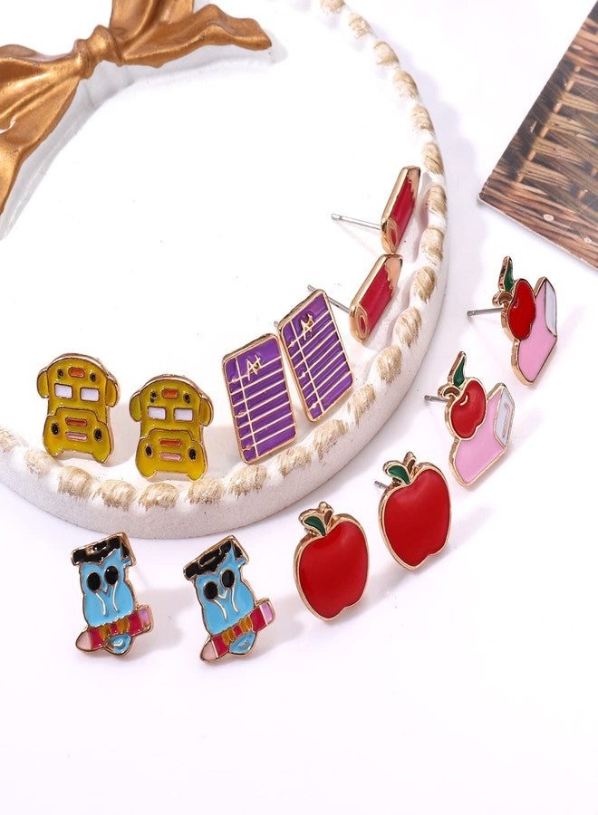 NLCAC Teacher Stud Earrings for Women Colorful Enamel Pencil Book Back To School Earrings Teacher Appreciation Gifts 6 Pairs - Image 3