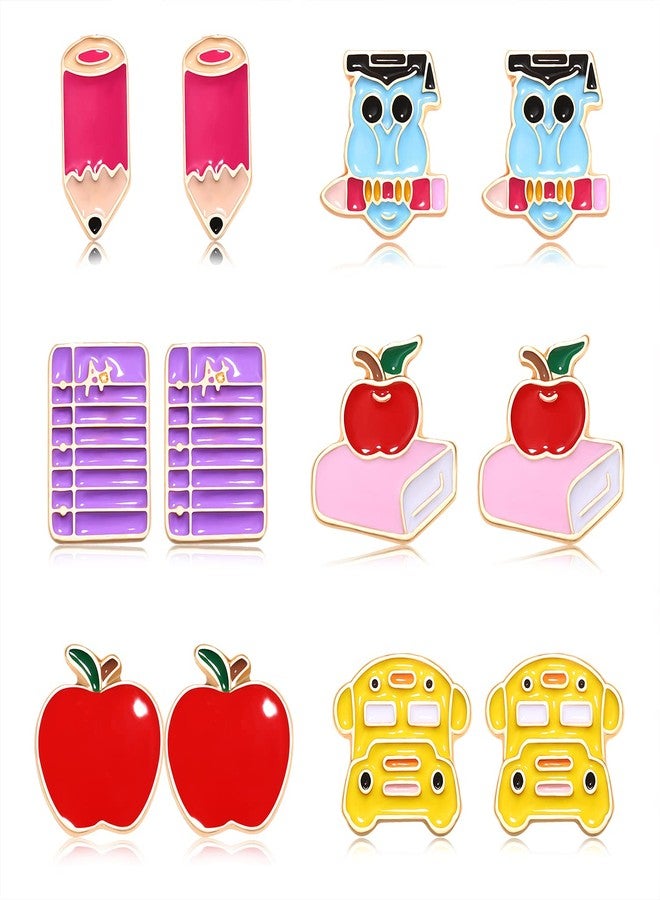NLCAC Teacher Stud Earrings for Women Colorful Enamel Pencil Book Back To School Earrings Teacher Appreciation Gifts 6 Pairs - Image 1
