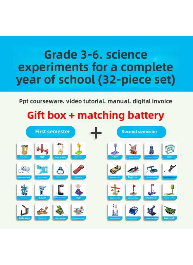 Generic - Science And Technology Small Production Materials Primary School Students' Manual Work Science Association Class Teaching Materials Science Experiment Set Small Inventions-Specifications:Semester Of Grades 3-6 (16-piece Set) - Image 1
