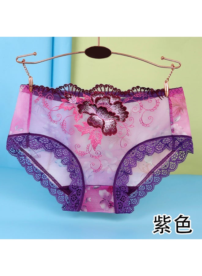 Large Size Underwear Women's Lace Pure Style Chubby Girl's Skin-friendly Beautiful Printed Embroidery High-end Naked 804