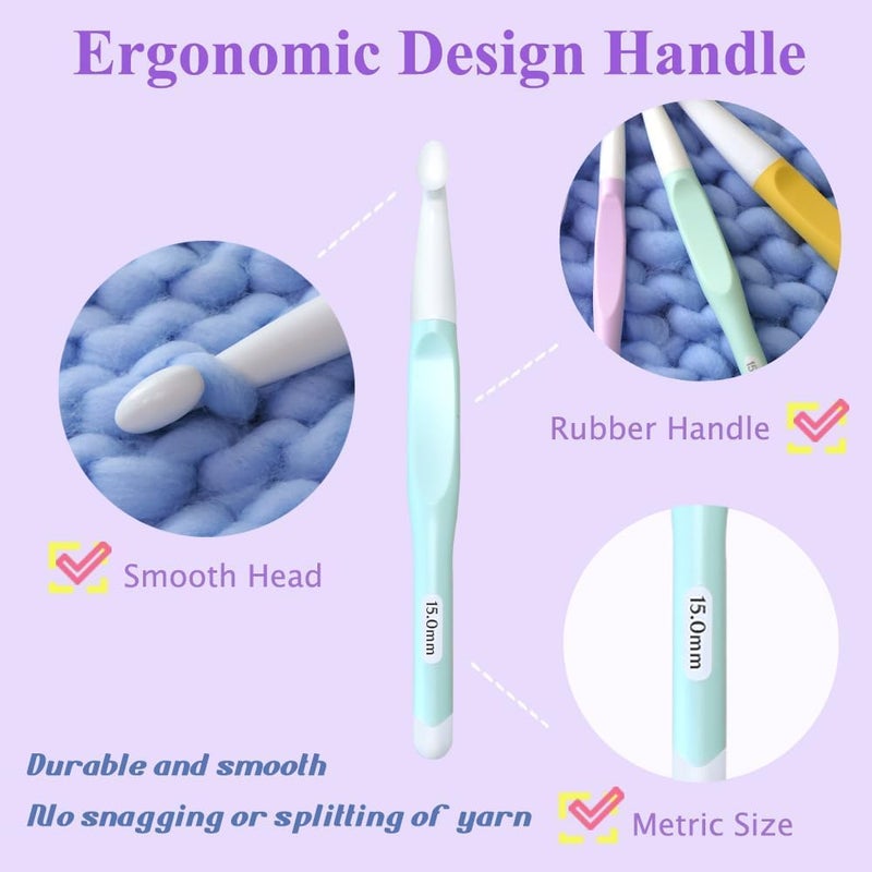 Yarniss Large Ergonomic Crochet Hooks Set, Big Crochet Hooks for Chunky Yarn Size 8.0mm 10.0mm 12.0mm 15.0mm 20.0mm - Image 3